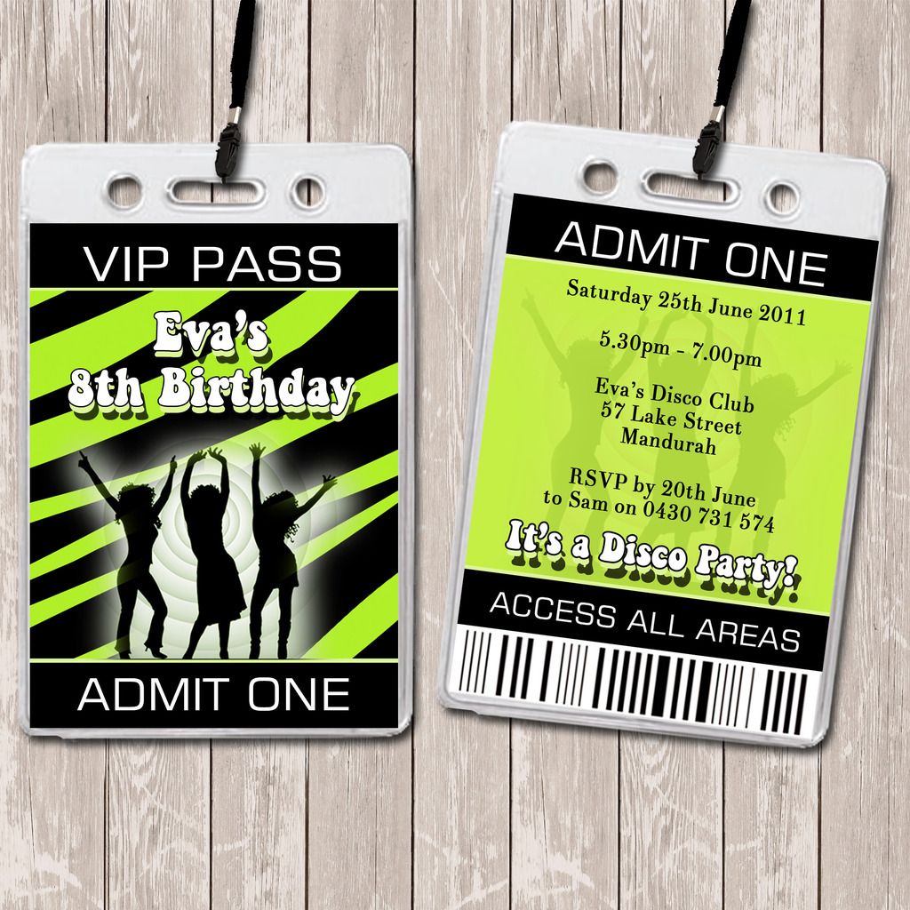 Disco Dance Personalised VIP Lanyard Birthday Invitation eBay