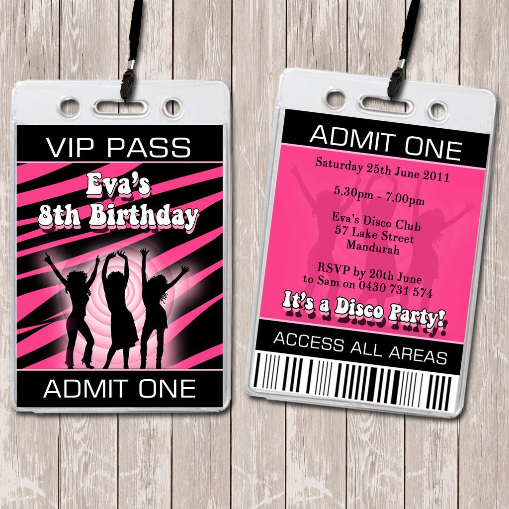 Disco Dance Personalised VIP Lanyard Birthday Invitation eBay