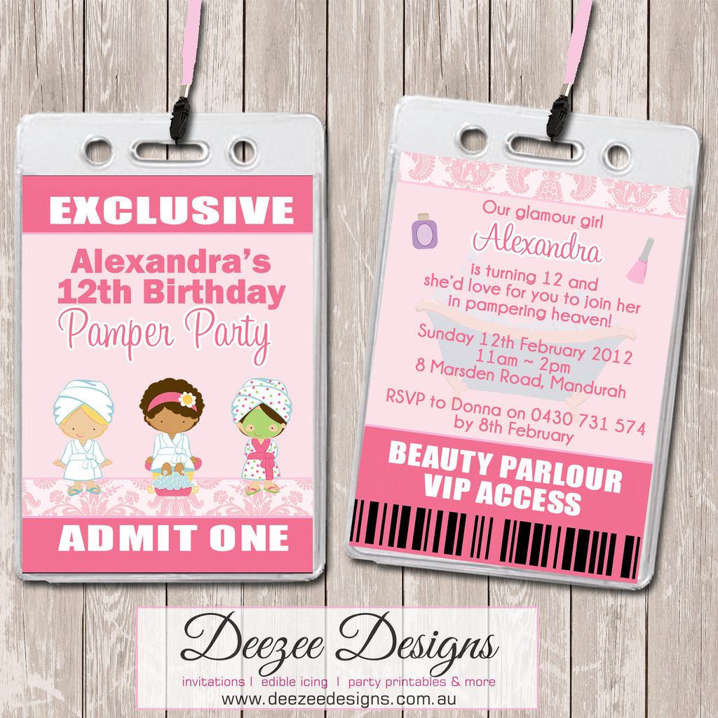 Pamper Spa Party Personalised VIP Lanyard Birthday Invitations x 10 eBay