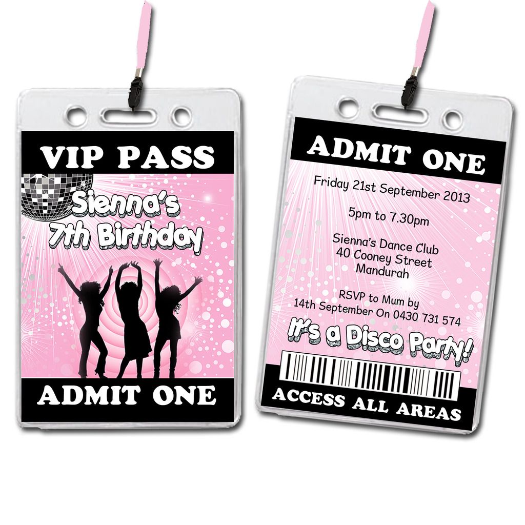 Disco VIP Lanyard Birthday Invitation