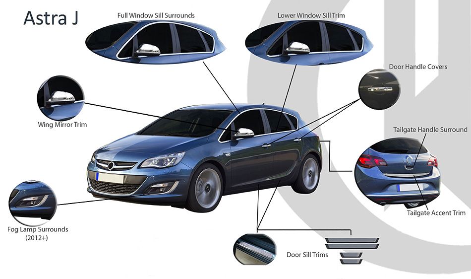 CHROME DOOR HANDLE TRIM SET COVERS STEEL FOR VAUXHALL / OPEL ASTRA J