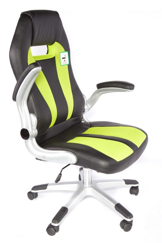 Brand new black PU leather and green mesh computer/game chair eBay