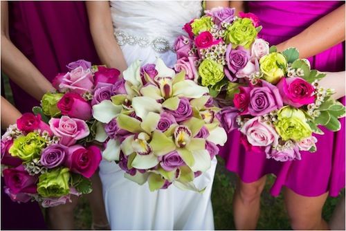 pink, green and white rose bridesmaid bouquet for chelsea piers wedding on merci new york