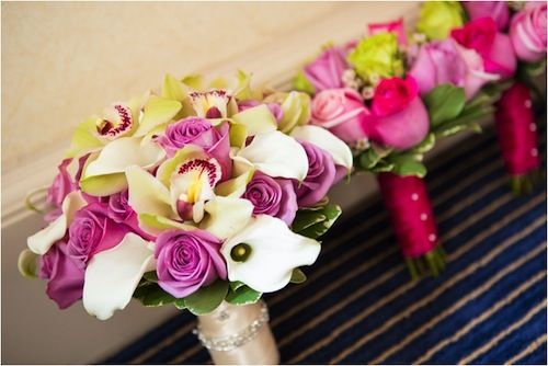 bouquets for chelsea piers wedding, pink roses and orchids