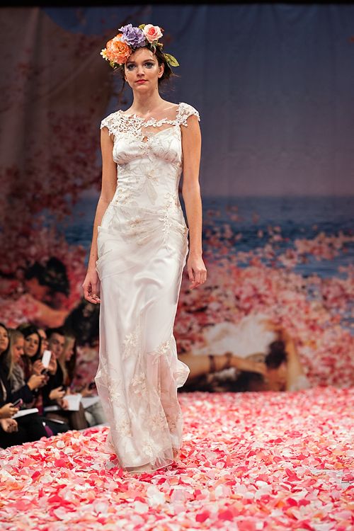 claire pettibone runway show with rose petals on merci new york bridal fashion styling blog