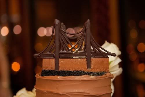 Brooklyn Bridge Wedding Cake - A cute city wedding at The River Cafe.  Photographed by Dave Robbins and featured on Merci New York