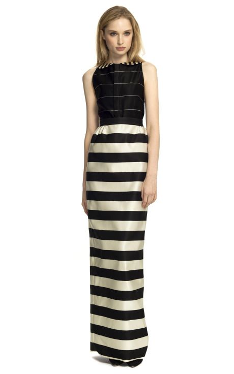 black and white stripe evening skirt and black peter pan collar top by katie ermilio