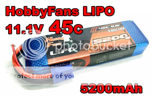 A0725 HobbyFans 5200mAh 11.1V 45C Max 85C LiPo Battery for RC Car and